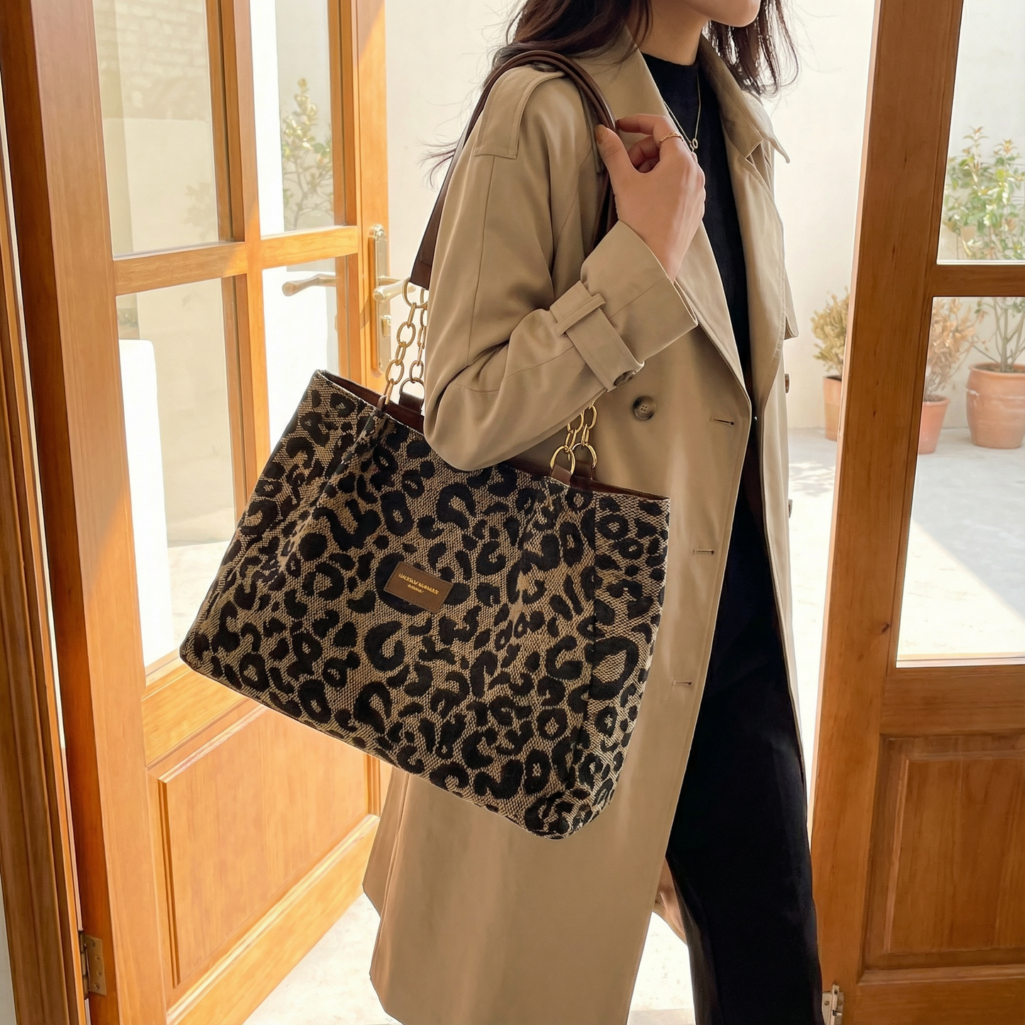 Lynxe™ Leopard-Tote – Statement-Tasche mit goldenem Ketten-Detail