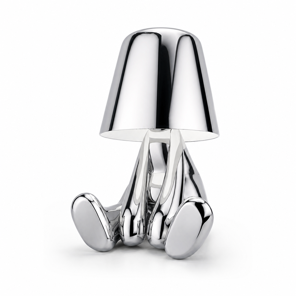 LED Schreibtischlampe Denker Figur in Gold oder Silber