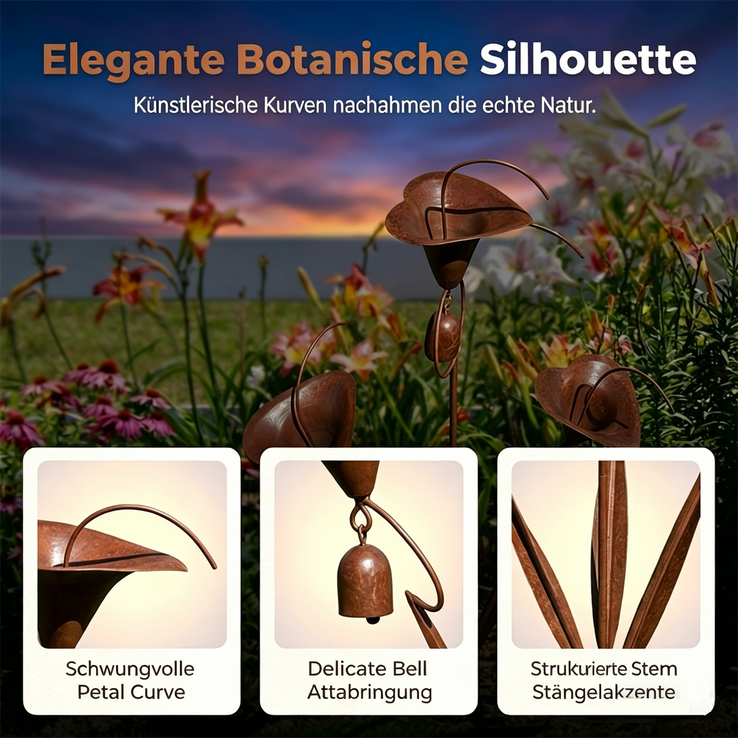 CallaChime™ | Handgefertigter Gartenstab mit Klangspiel