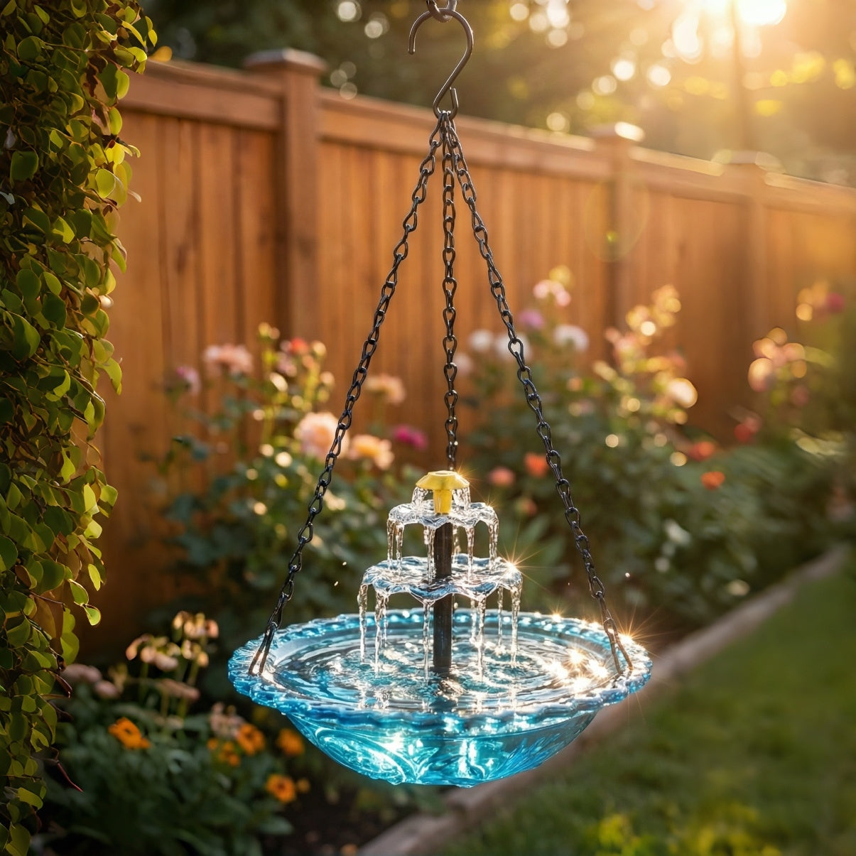 AquaBloom™ | Solar Hängebrunnen – Vogeltränke mit 2-Stufen Wasserspiel