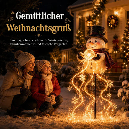 Schneemann Gartenleuchte mit Schneeflocken und Sternen