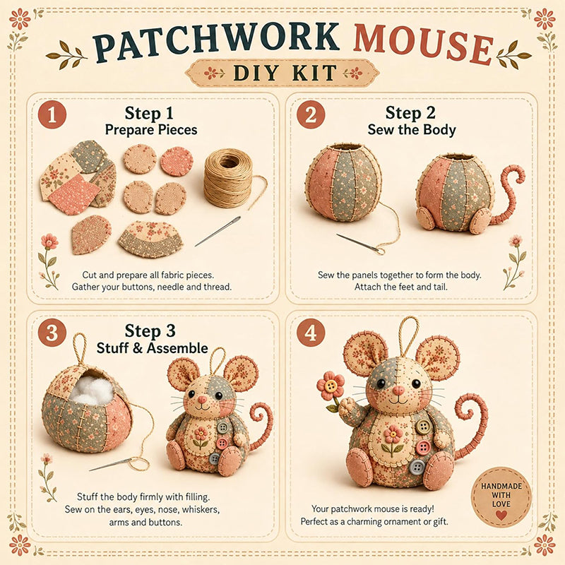 PatchNest™ | Entspannen und ein gemütliches Vintage Plüschmaus-Bastelset erstellen