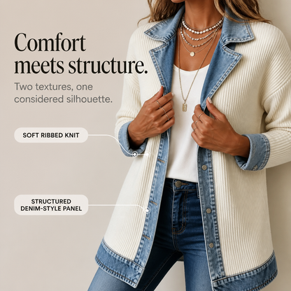 Strickjacke mit Jeans-Panels offener Schnitt | Ribova