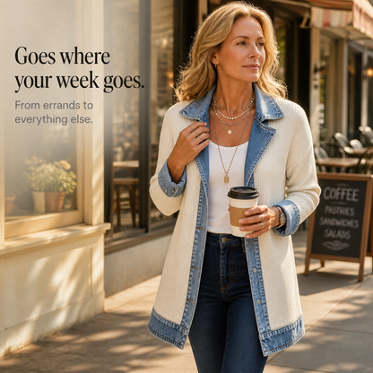 Strickjacke mit Jeans-Panels offener Schnitt | Ribova