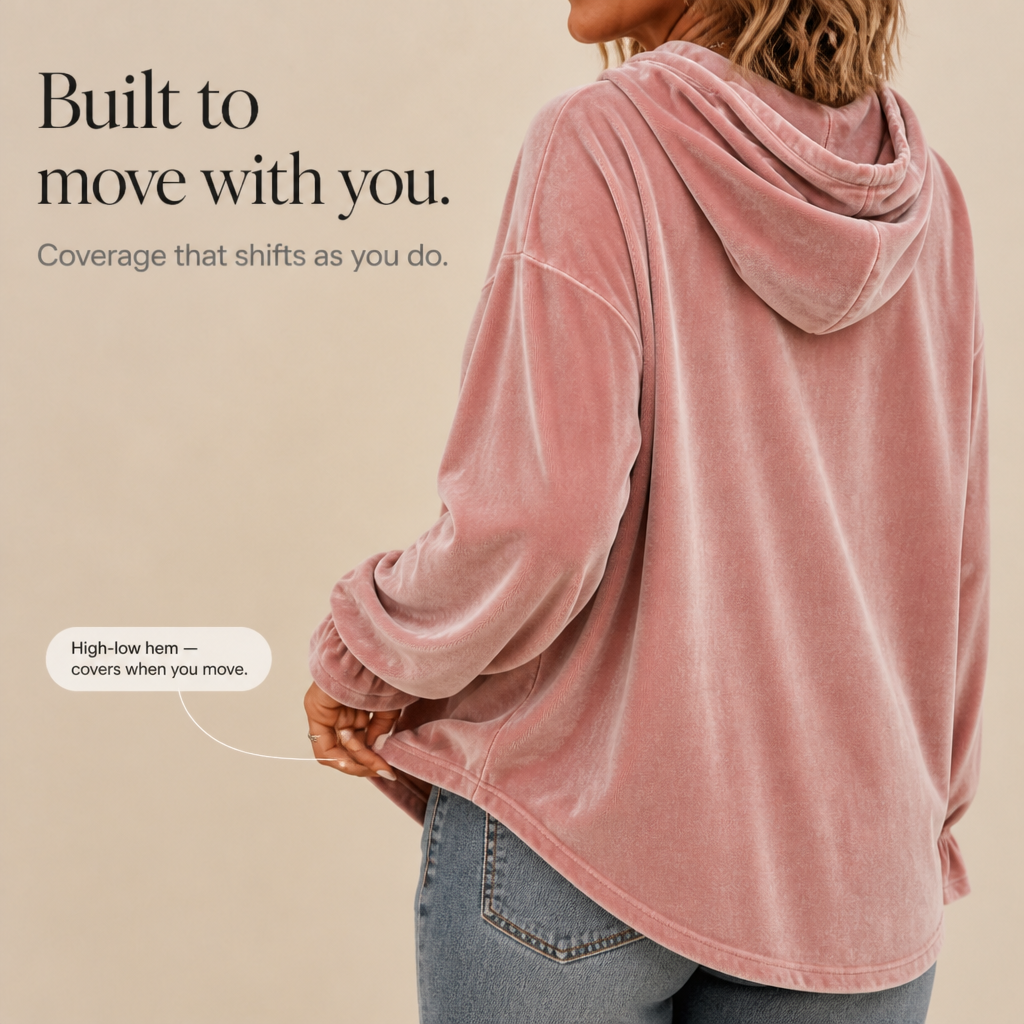 Samt-Hoodie mit Rüschenmanschette & Zipfelsaum | Wearbella