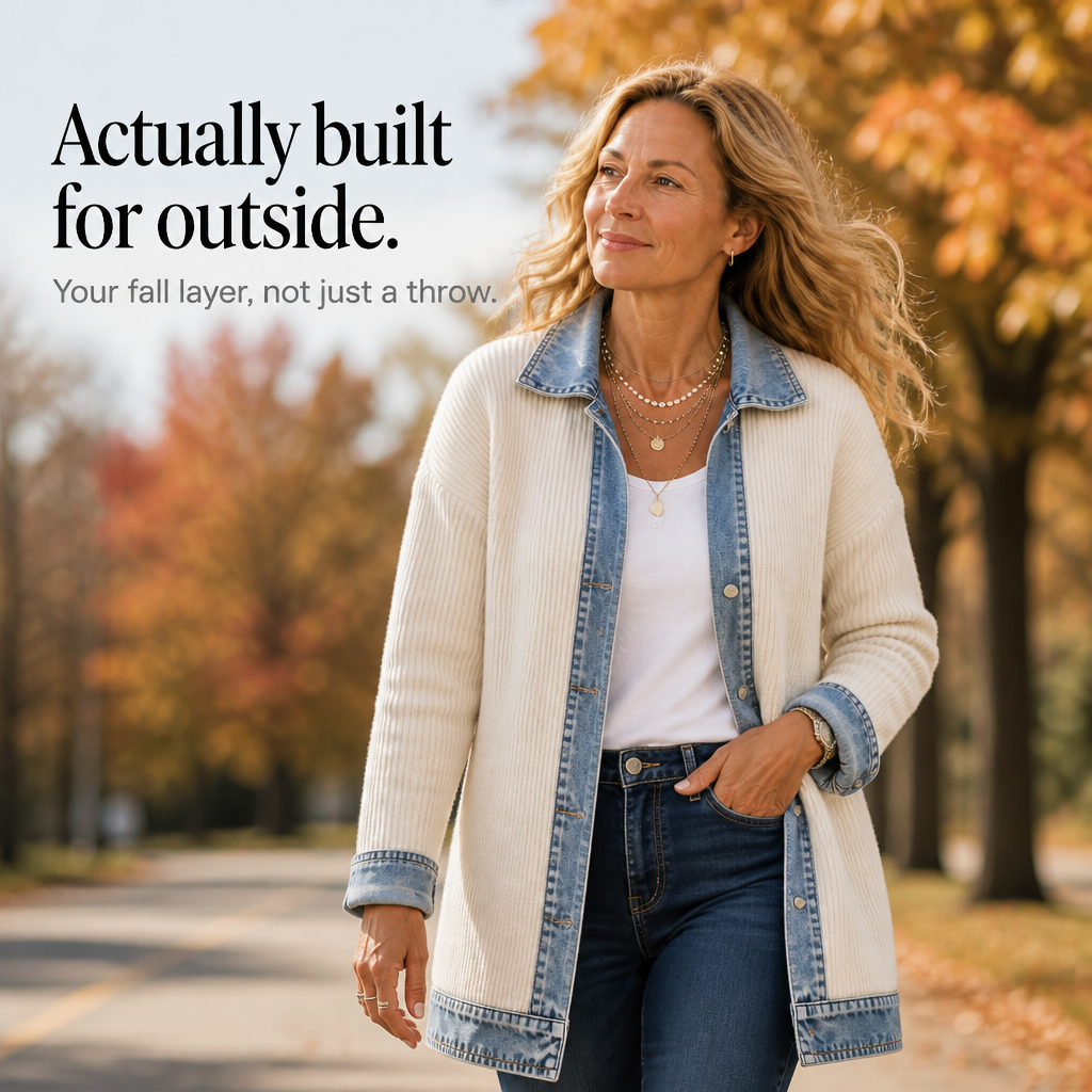 Strickjacke mit Jeans-Panels offener Schnitt | Ribova