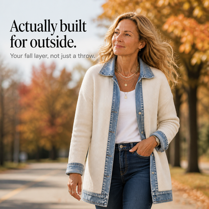Strickjacke mit Jeans-Panels offener Schnitt | Ribova