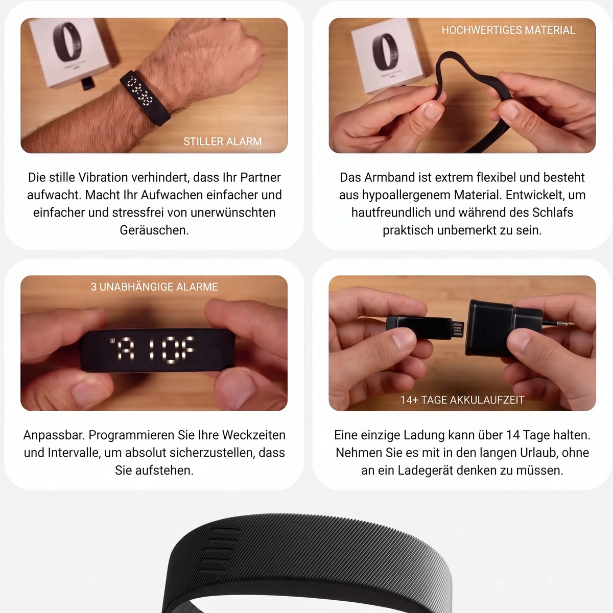 Vibrationswecker Armband lautlos mit USB Aufladung