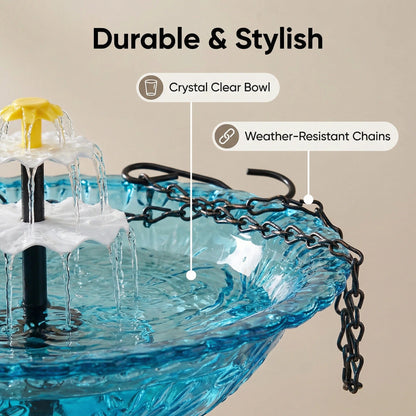 SunCascade™ | Solar Springbrunnen – Hängende Vogeltränke mit Wasserfall, Glas & kabellos