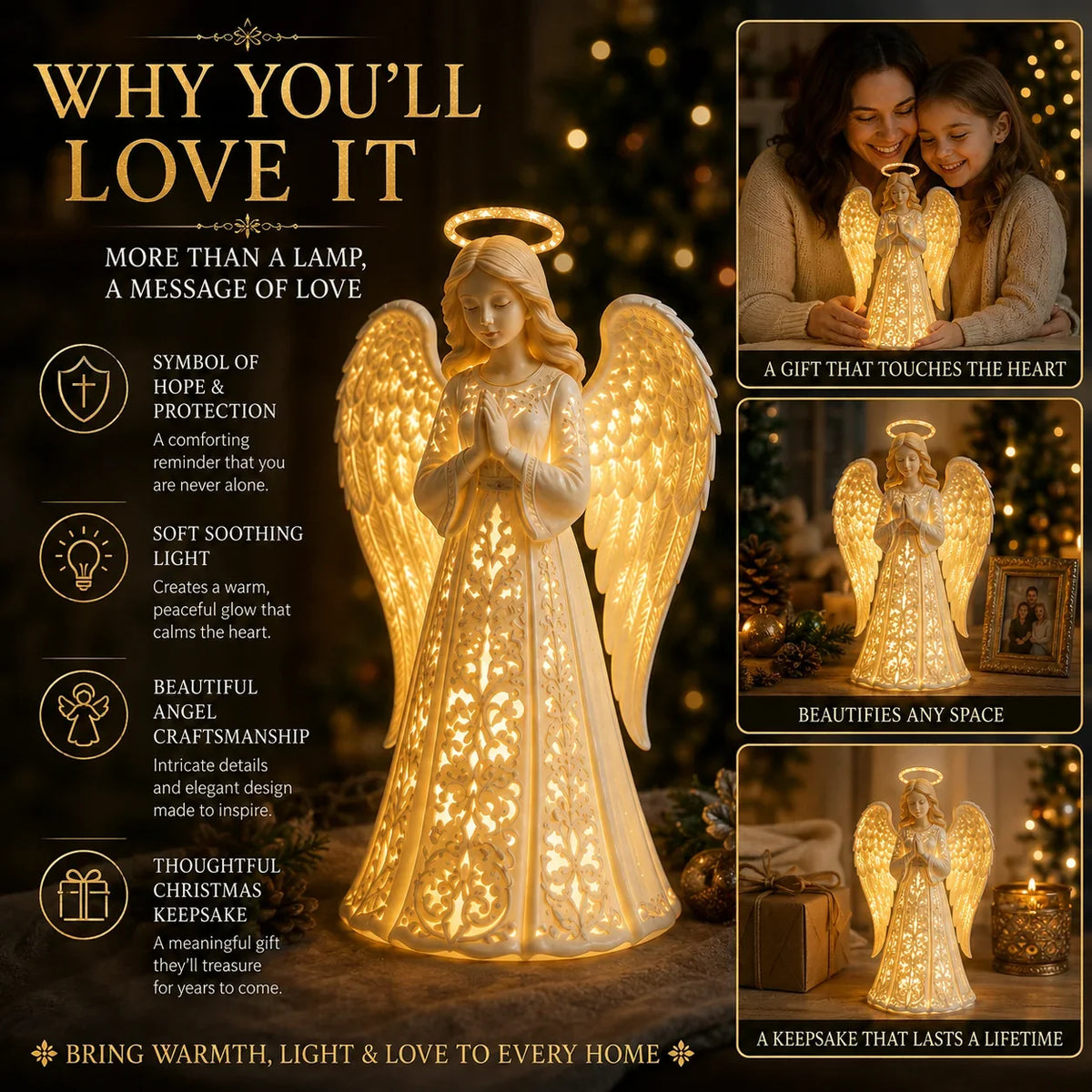 Weihnachtsengel Deko mit goldenem Leuchten