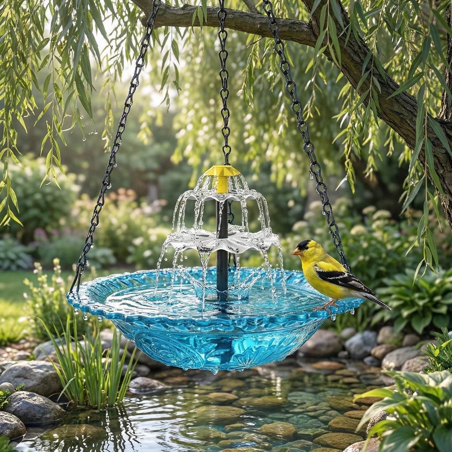 AquaBloom™ | Solar Hängebrunnen – Vogeltränke mit 2-Stufen Wasserspiel