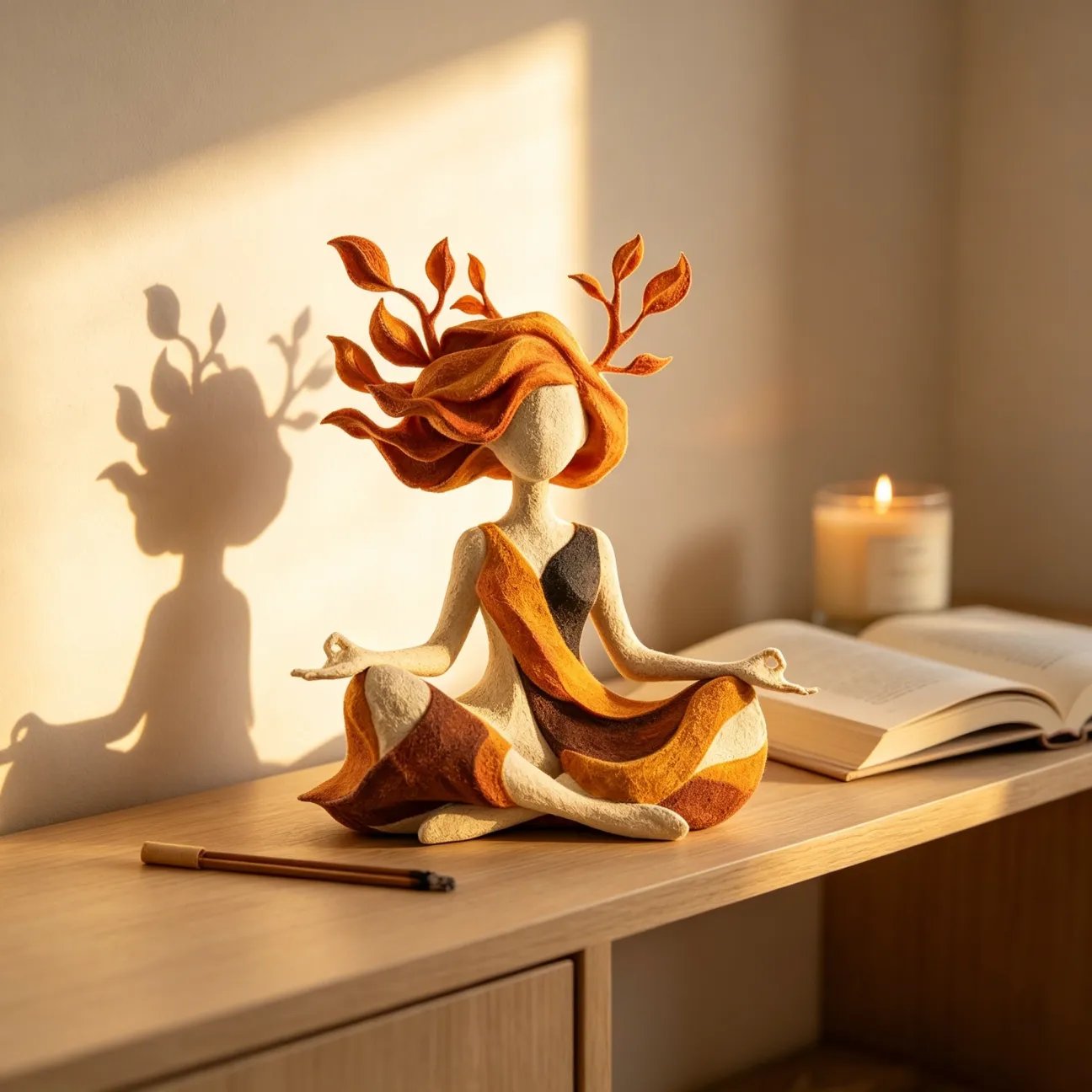 Handgefertigte Yoga-Dekofigur meditatives Design | SerenityLeaf™