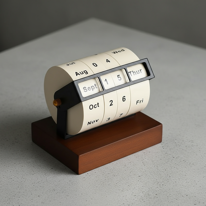 RetroTurn™ – Mid-Century Drehbarer Perpetual-Schreibtischkalender