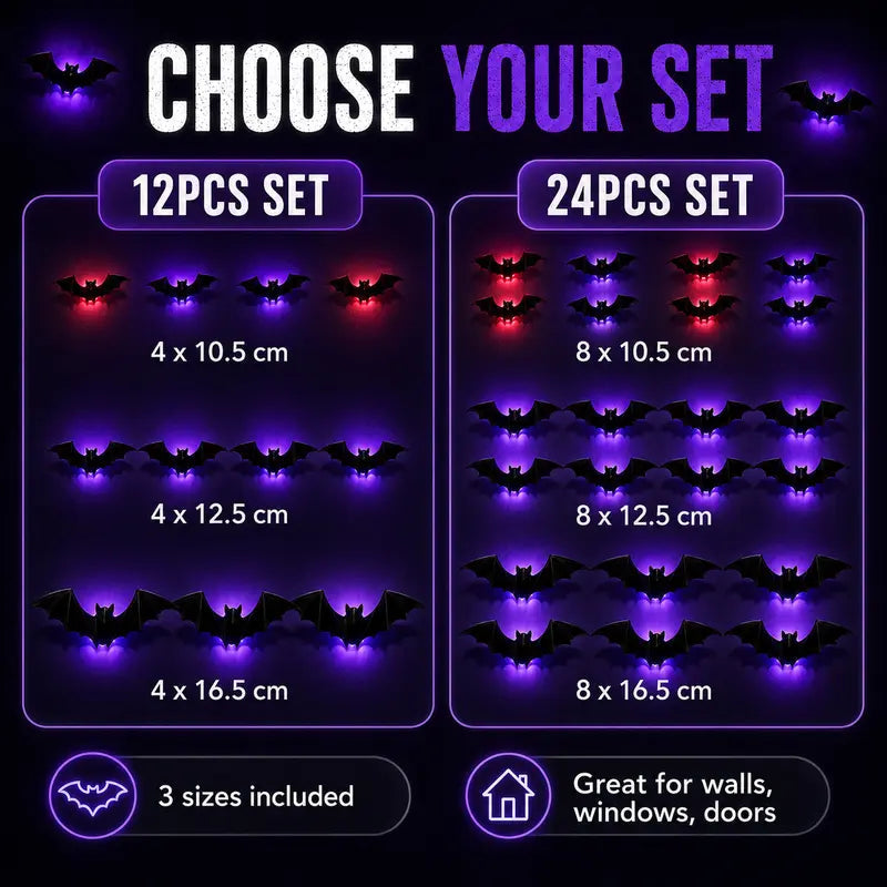 Halloween LED Fledermäuse mit lila Licht und Klebepads