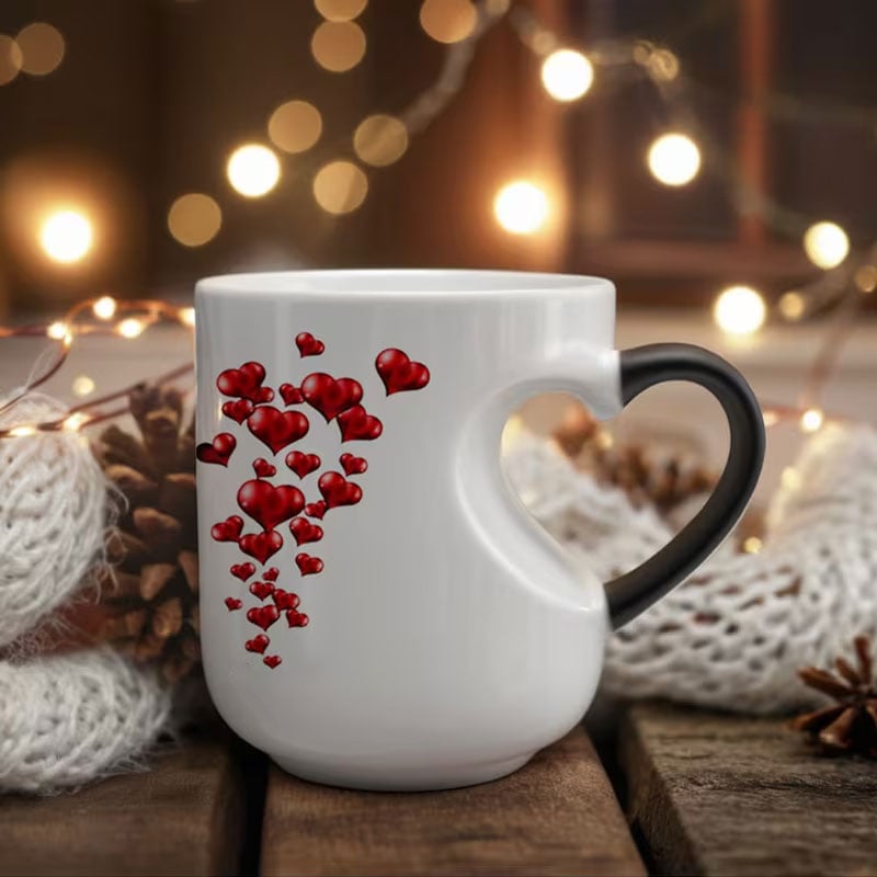 Farbwechsel Tasse mit Herzgriff aus Keramik 400 ml