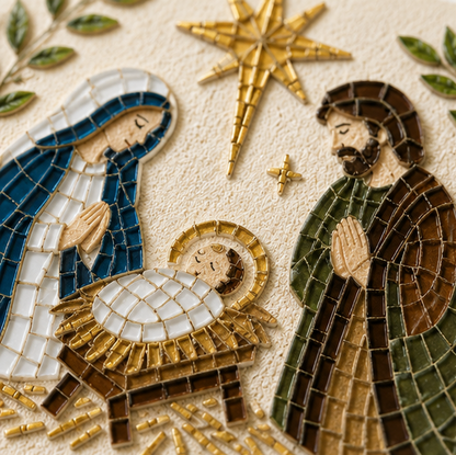 DIY Weihnachtskrippen-Mosaikset mit Holzstaffelei