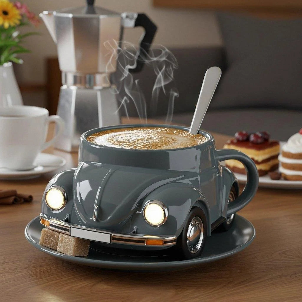 Retro-Auto Kaffeebecher grau