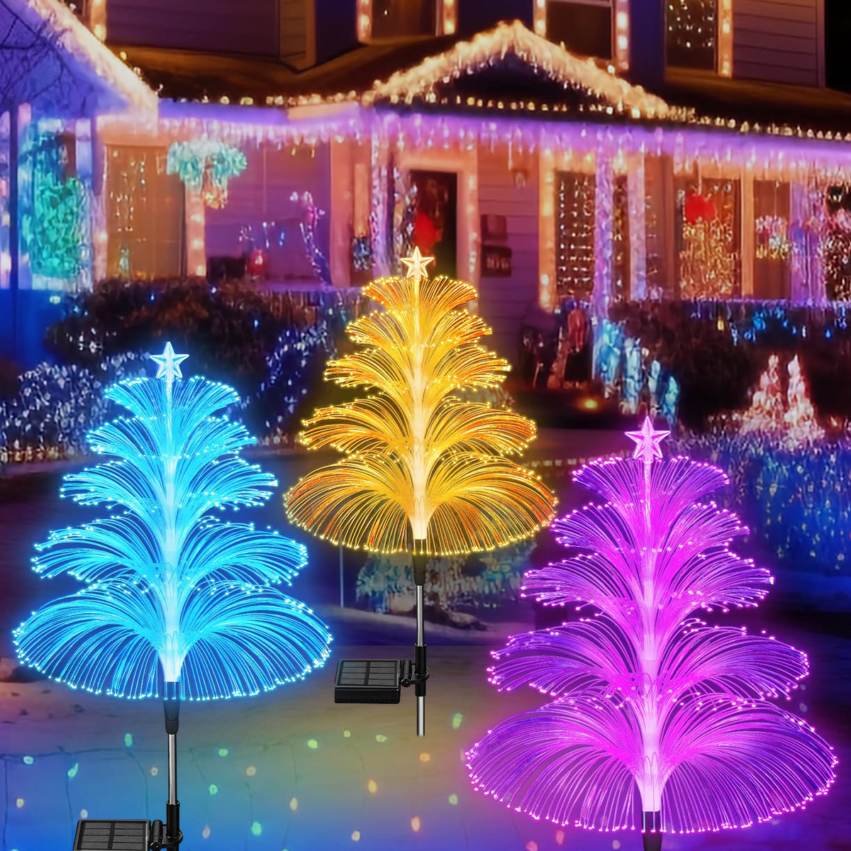 Solar Weihnachtsbaum 3er-Set mit Farbwechsel