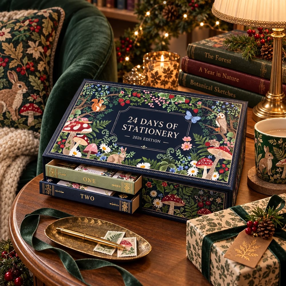 Winterwald-Motiv auf der Geschenkbox