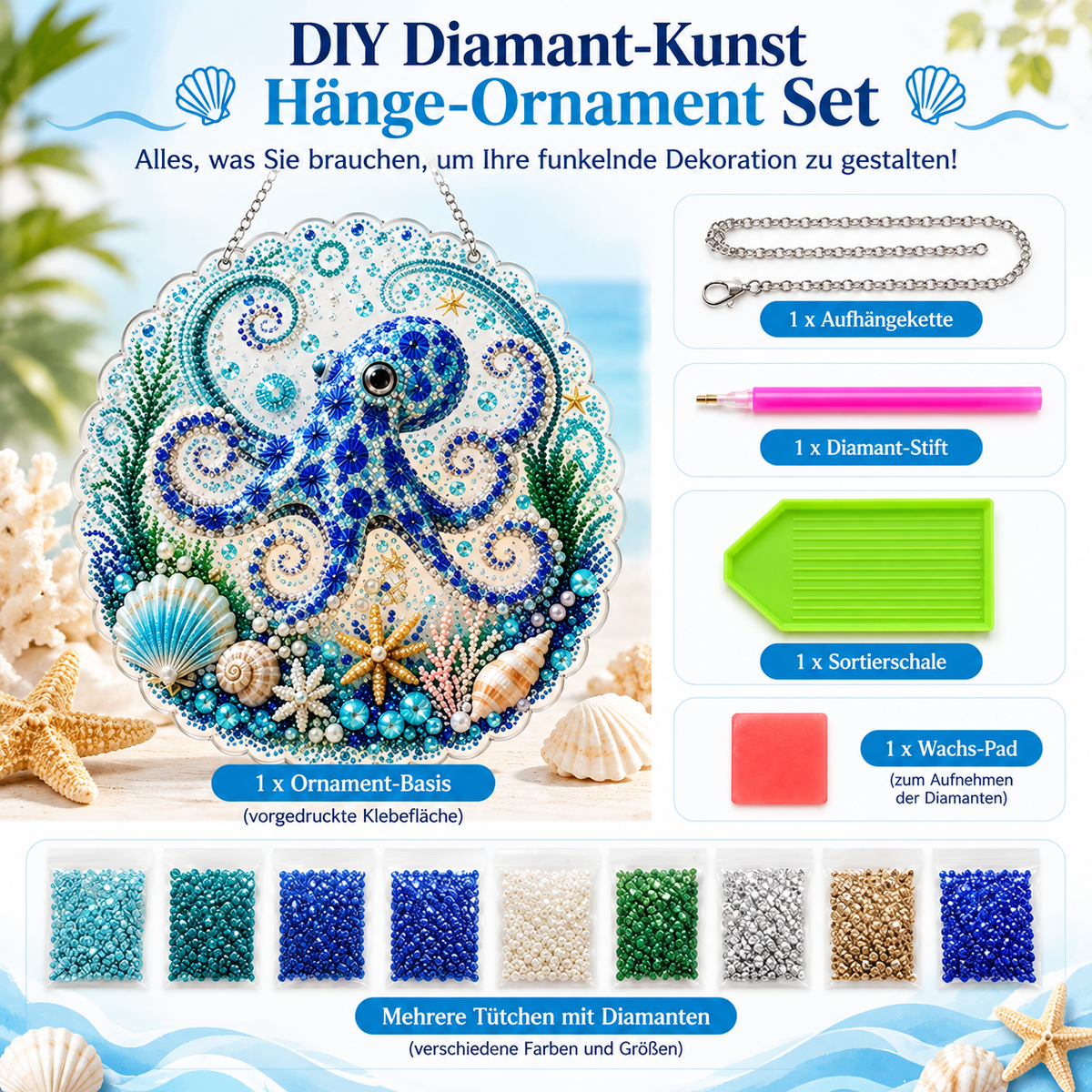 DIY Perlenbild Meerestiere mit 3D-Effekt