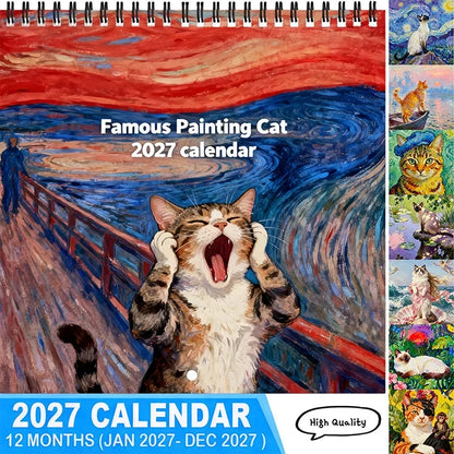 Katzen Wandkalender 2027 mit Kunst-Katzenmotiven