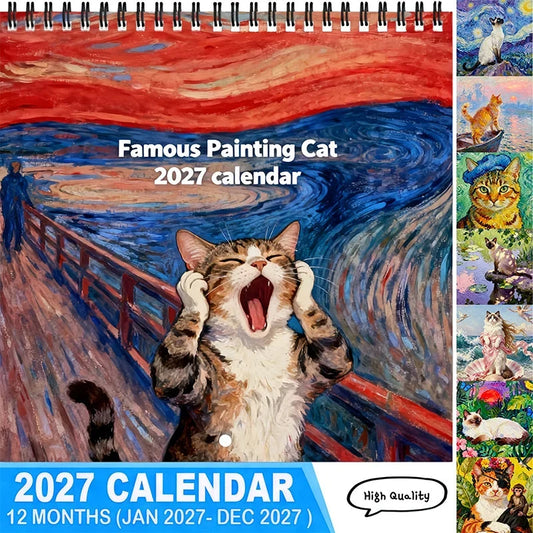 Katzen Wandkalender 2027 mit Kunst-Katzenmotiven