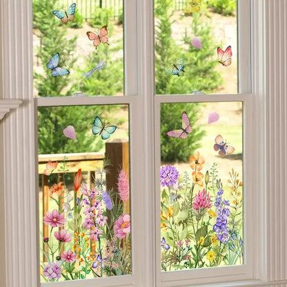 BloomVista™ | Fensteraufkleber | Wildblumen & Schmetterlinge, wiederverwendbar & rückstandsfrei