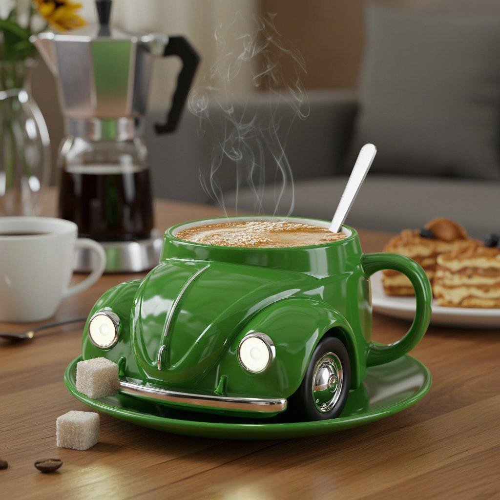 Retro-Auto Kaffeebecher grün