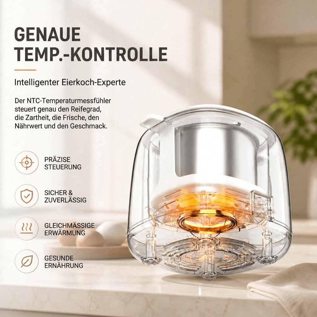 Eierkocher mit Abschaltautomatik & Ein Knopf Bedienung | Eidelux