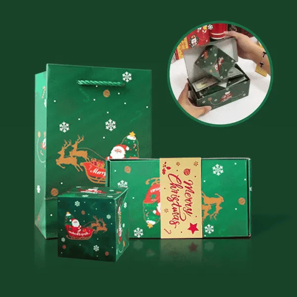 Geschenkbox in Grün mit Merry-Christmas-Motiv