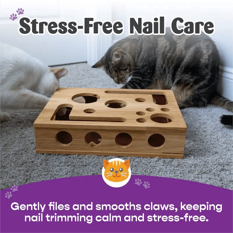 PawPlay™ | Holz-Katzen-Puzzlebox – Beschäftigung mit Leckerlies & natürlicher Krallenpflege