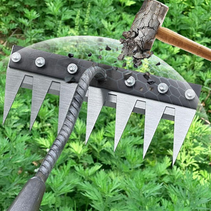 IronBloom™ | Gartenrechen aus Carbonstahl – Unkrautentferner, 5–8 Zähne, robust & rostfrei
