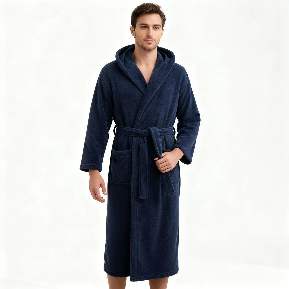 Herren Bademantel mit Kapuze aus Plüsch Fleece