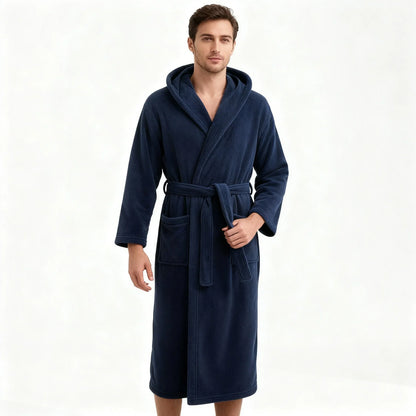 Herren Bademantel mit Kapuze aus Plüsch Fleece