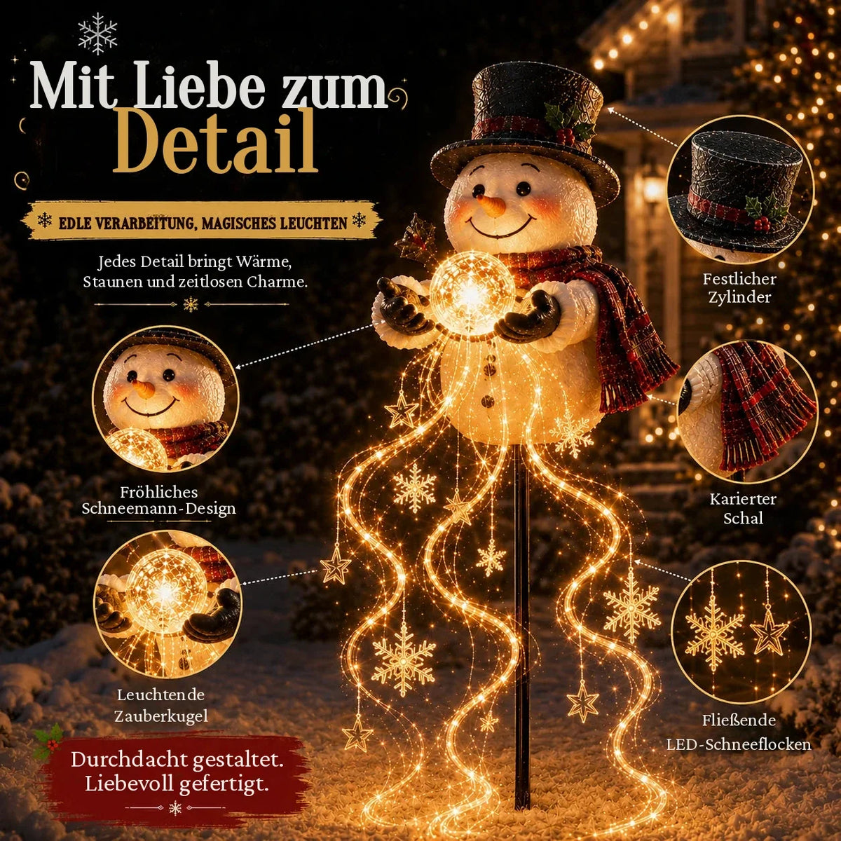 Solar-Schneemann mit Zylinder und Schal