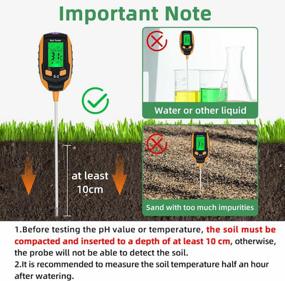 SmartGrow™ 4-in-1 Bodenmessgerät – Feuchtigkeit, pH, Licht & Temperatur messen