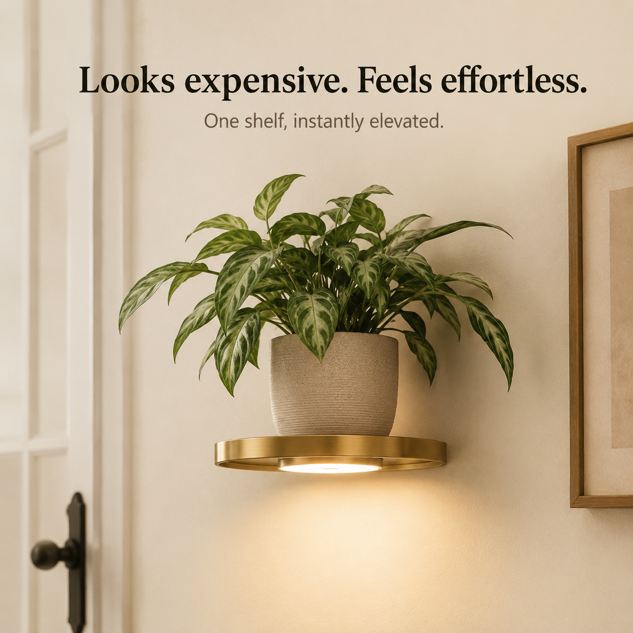 Schwebendes LED-Wandregal mit Gold-Finish und wiederaufladbarer Ambientebeleuchtung für Pflanzen