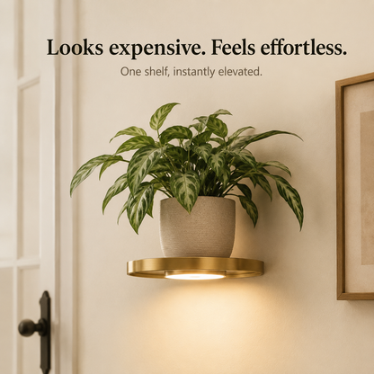 Schwebendes LED-Wandregal mit Gold-Finish und wiederaufladbarer Ambientebeleuchtung für Pflanzen
