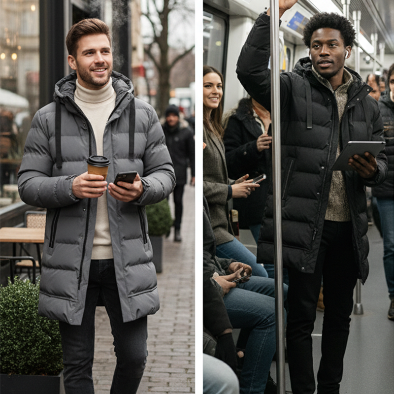 Kapuzen Winterjacke winddicht mit langem Schnitt