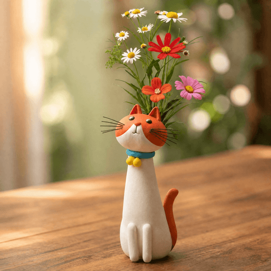 Handgefertigte Keramik-Katzenvase | Felina