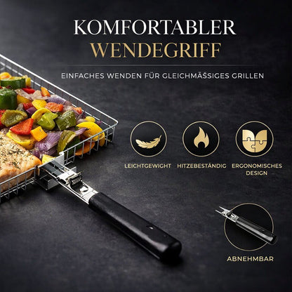 Grillkorb für Fleisch, Fisch & Gemüse | Grillzubehör aus Edelstahl für BBQ | FlammenWerk™
