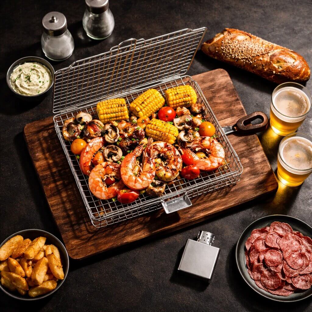 Grillkorb für Fleisch, Fisch & Gemüse | Grillzubehör aus Edelstahl für BBQ | FlammenWerk™