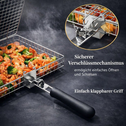 Grillkorb für Fleisch, Fisch & Gemüse | Grillzubehör aus Edelstahl für BBQ | FlammenWerk™