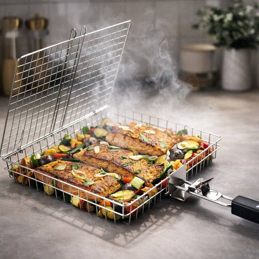 Grillkorb für Fleisch, Fisch & Gemüse | Grillzubehör aus Edelstahl für BBQ | FlammenWerk™