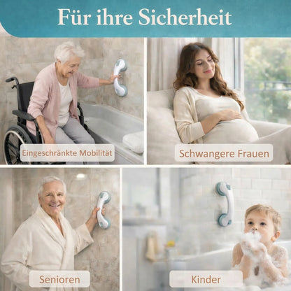 Haltegriff für Dusche, Badewanne oder WC mit Saugnapf | Badewannengriff für Senioren ohne Bohren | GripSicher