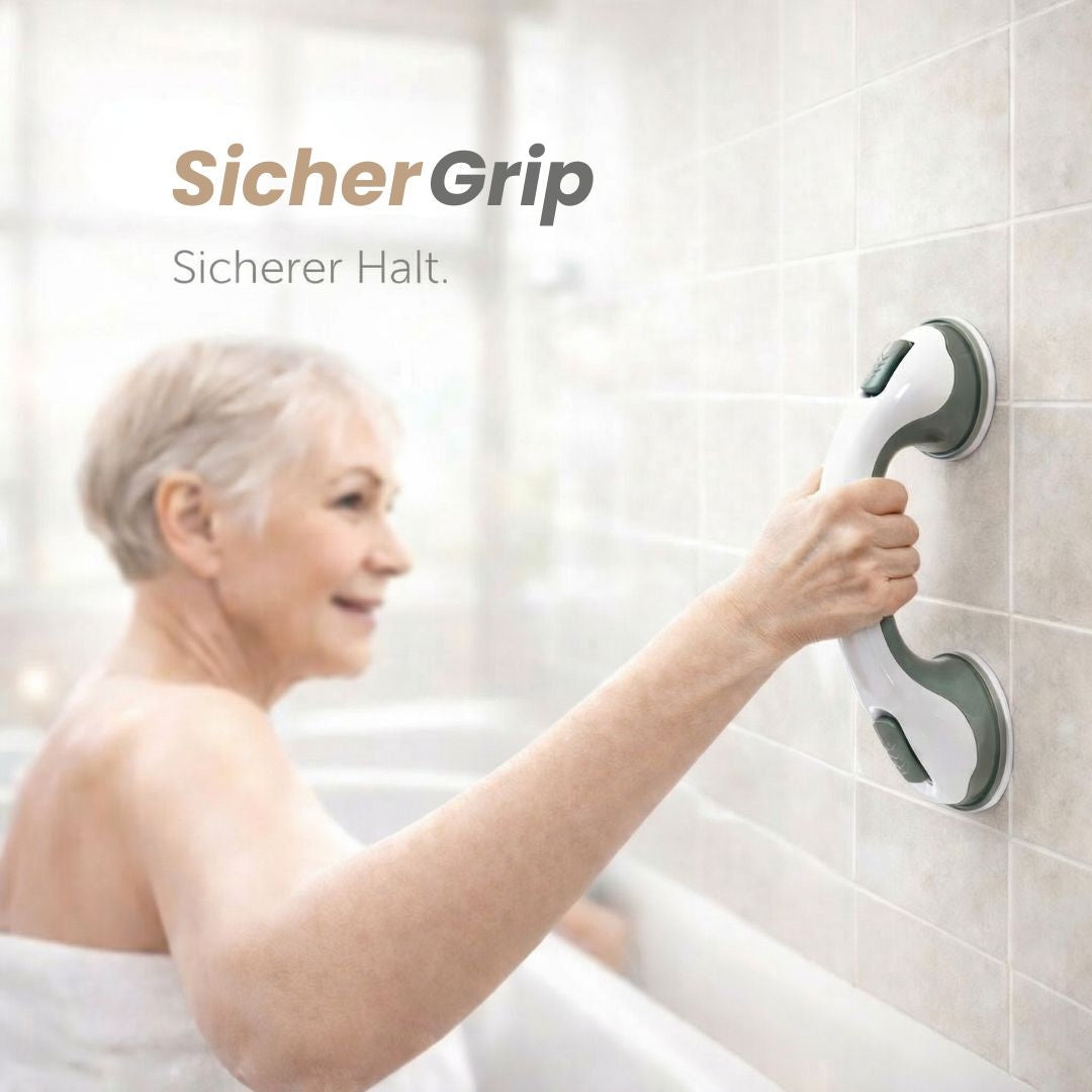 Haltegriff für Dusche, Badewanne oder WC mit Saugnapf | Badewannengriff für Senioren ohne Bohren | GripSicher