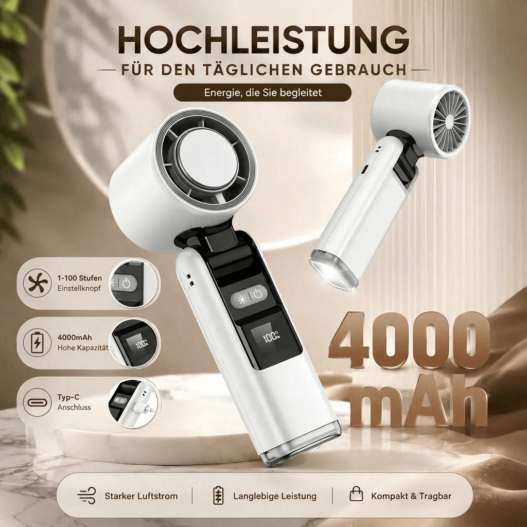 Kühlgold™ Handventilator mit Kühlplatte – Sofort-Abkühlung für unterwegs