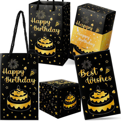 Überraschungs-Geschenkset in Schwarz mit Happy-Birthday-Motiv