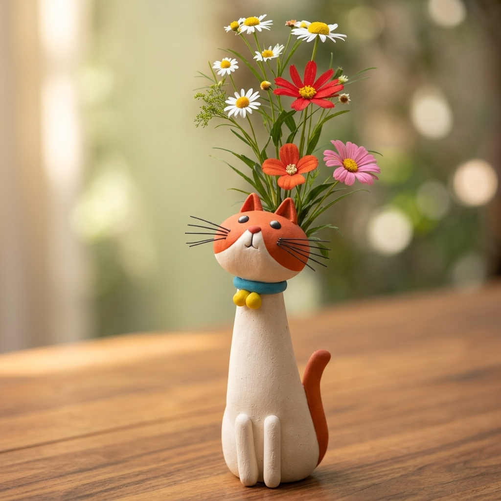 Handgefertigte Keramik-Katzenvase | Felina
