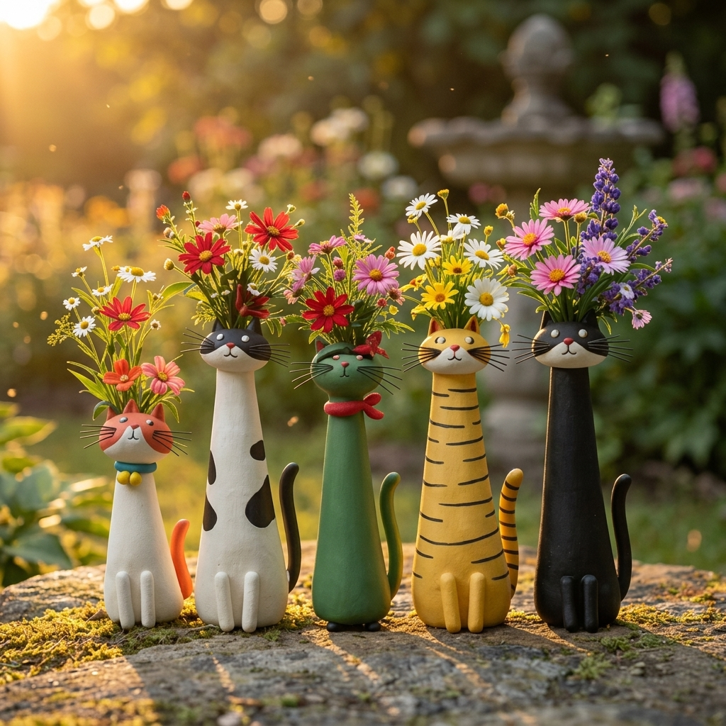 Handgefertigte Keramik-Katzenvase | Felina